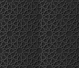 3D dark paper art Islamic geometry cross pattern seamless background