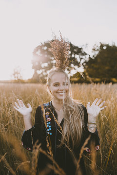 Happy girl in the fields