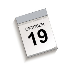 Kalender, Abreißkalender mit Datum 19. Oktober 
Vektor Illustration isoliert auf weißem Hintergrund