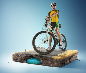 Travel and sports background. 3d illustration with cut of the ground and the desert road. 