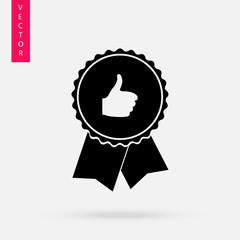 Approved or certified medal icon in a flat desing