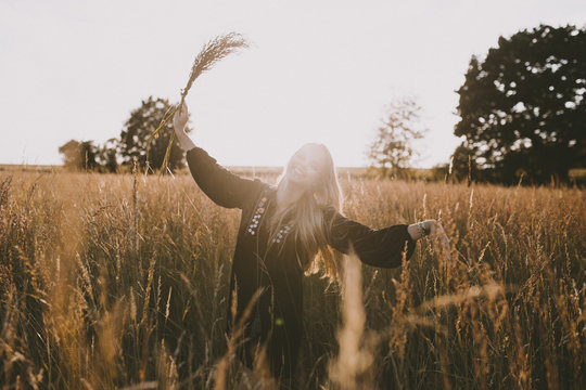 Happy girl in the fields