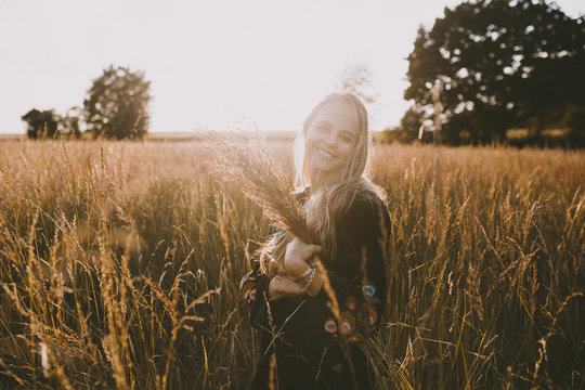 Happy girl in the fields