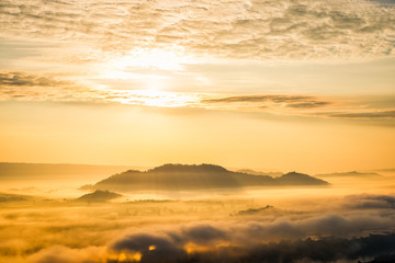 Sunrise and the mist in winter morning