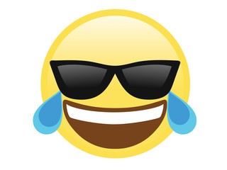 Vector yellow laughing face with black sunglasses flat icon