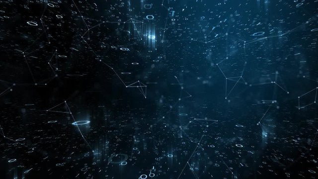 Artistic computer network binary numbers with lines motion background. 