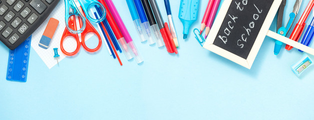 Back to School Background in Blue, Red and White Colors