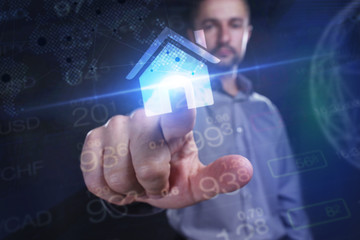 The concept of business, technology, the Internet and the network. A young entrepreneur working on a virtual screen of the future and sees the inscription: