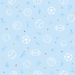 Sport theme seamless pattern background; football; baseball; volleyball; basketball