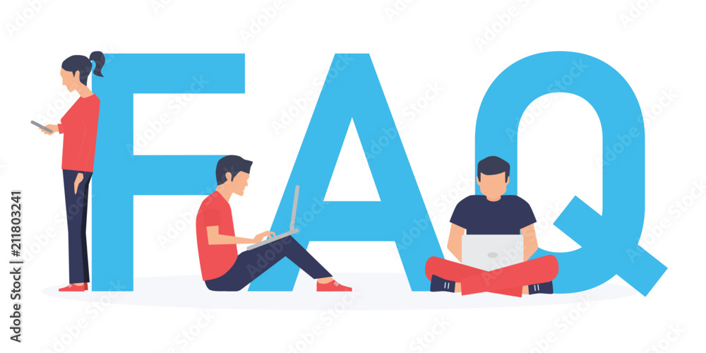 Poster faq. flat design business people concept for answers and questions. vector illustration for web bann