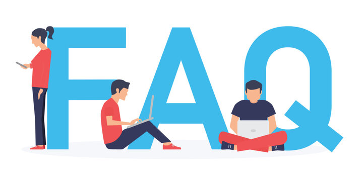 FAQ. Flat design business people concept for answers and questions. Vector illustration for web banner, business presentation, advertising material