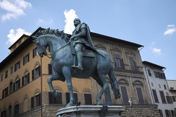Fototapeta na wymiar Firenze, Italy - June 21, 2018 : View of the Equestrian Monument of Cosimo I