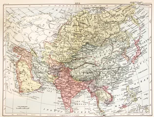 Foto op Aluminium A vintage map of Asia in color from a vintage book Encyclopaedia Britannica by A. and C. Black, vol. 2, of 1875. © wowinside