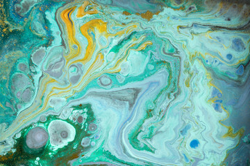 Naklejka premium Marble abstract acrylic background. Marbling artwork texture. Agate ripple pattern. Gold powder.
