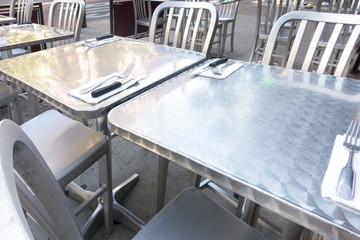 outdoor Al fresco dining, cafe, table settings city