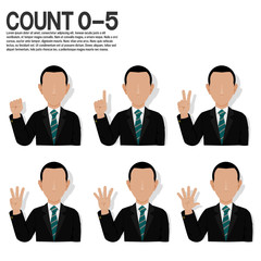Set of businessman is presenting hand sign for counting 0 to 5