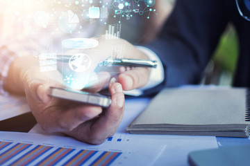 business man is pointing to leader financial results.