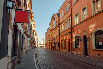 Fototapeta na wymiar old streets at dawn Warsaw Poland