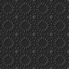 3D dark paper art Islamic geometry cross pattern seamless background