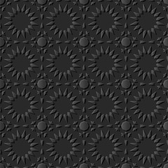 3D dark paper art Islamic geometry cross pattern seamless background
