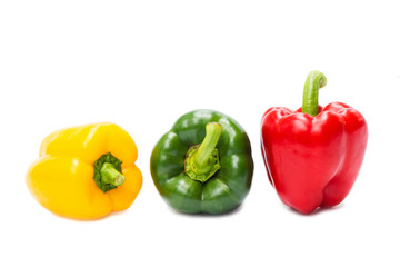 Obraz na płótnie Canvas Sweet bell pepper isolated on white background, Three pepper red green and yellow