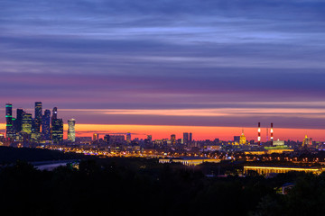 Fototapeta premium City panorama with night view on Moscow and international business center 