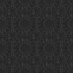 3D dark paper art Islamic geometry cross pattern seamless background