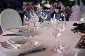 decorated festive table without food