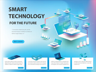 Concept of big data processing, energy station of future, data center, Cryptocurrency and blockchain isometric composition Smart object and smart technology design. for working on blockchain start up.