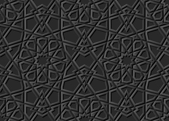 3D dark paper art Islamic geometry cross pattern seamless background