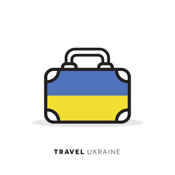 Ukraine travel concept. Suitcase vector icon with national country flag