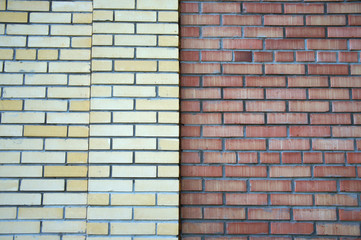 wall of white and red brick