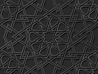 Fototapeta na wymiar 3D dark paper art Islamic geometry cross pattern seamless background
