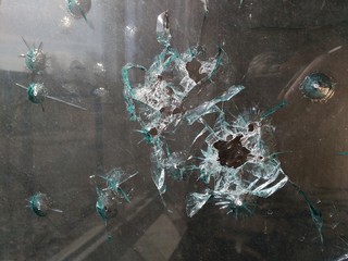Bullet holes in glass