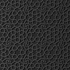 3D dark paper art Islamic geometry cross pattern seamless background
