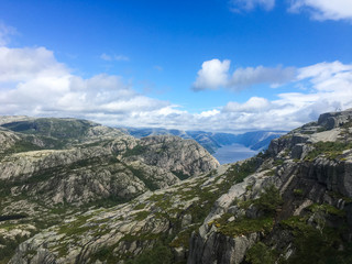 Fototapeta na wymiar Amazing panorama on the hike to Preikestolen, Norway
