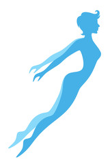 Silhouette of a girl in flight on a white background