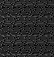 3D dark paper art Islamic geometry cross pattern seamless background