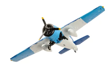 Photo sur Plexiglas Ancien avion Avion en plastique bleu isolé sur fond blanc
