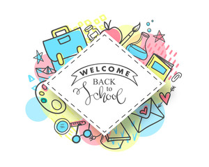 Back to school. Hand drawn school supplies on white background.Vector illustration