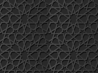 3D dark paper art Islamic geometry cross pattern seamless background