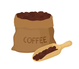 Vector canvas coffee bag with scoop, package