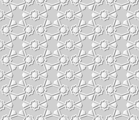 3D white paper art Islamic geometry cross pattern seamless background