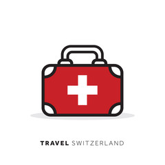 Switzerland travel concept. Suitcase vector icon with national country flag