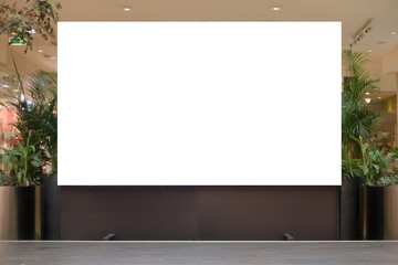 Mock up. Blank billboard, advertising stand in modern shopping mall