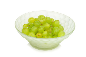grapes green in bowl isolated on white background