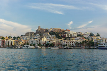 Fototapeta premium Ibiza, España - 28 August, 2017: island of Ibiza Cala d Hort in Balearic islands