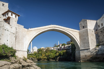 Fototapeta na wymiar old bridge famous landmark in mostar town bosnia and herzegovina