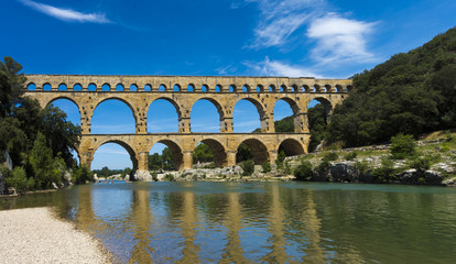Fototapeta premium Ancient Roman Aqueduct - Pont du Gard, near Nimes, Languedoc France, Europe