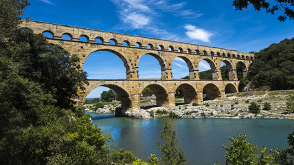 Fototapeta premium Ancient Roman Aqueduct - Pont du Gard, near Nimes, Languedoc France, Europe